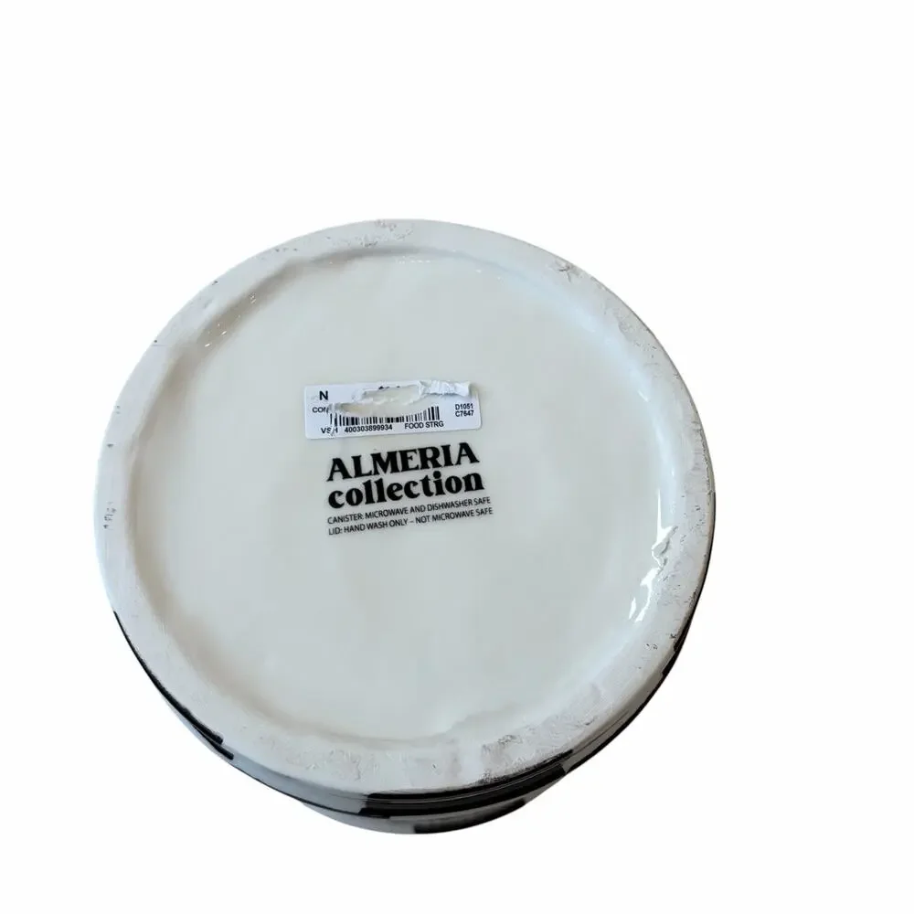 Almeria Checkered Ceramic Canister w/ Lid Black & White 8.5x6 NEW